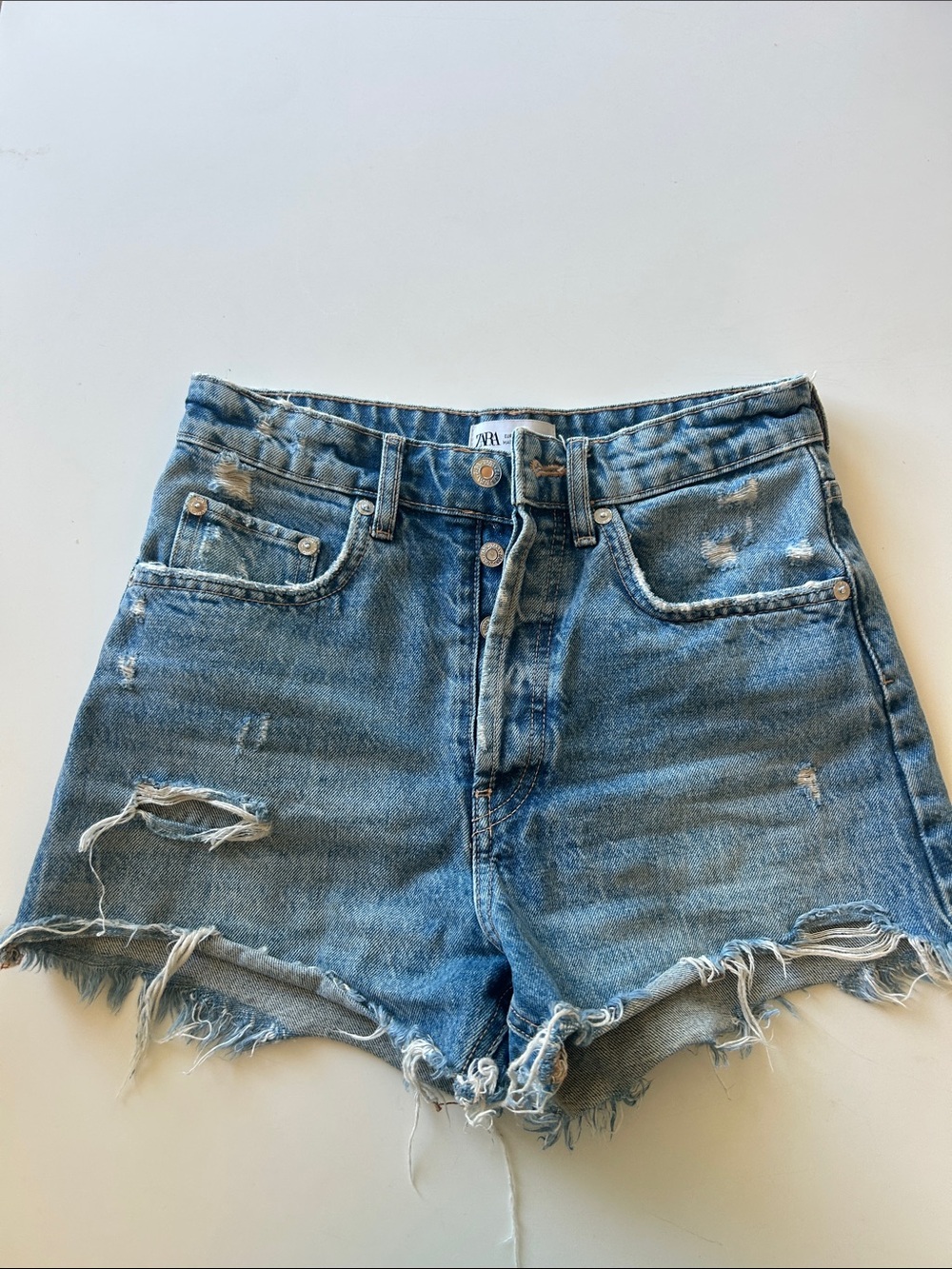 Zara Denim Distressed High-Waist Women’s Shorts - Blue
